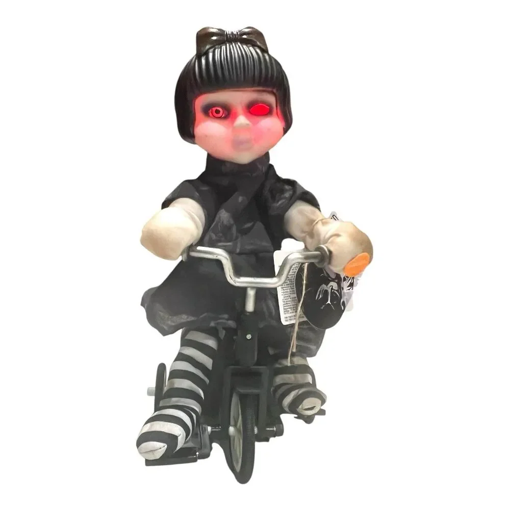 Animated Haunted Rag Doll On Tricycle Halloween Decor Lights Talks  Creepy Moves